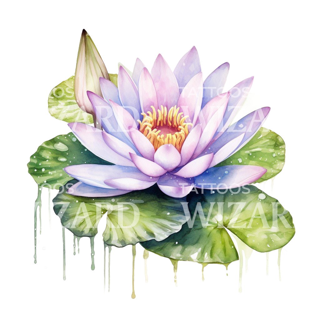 Beautiful Water Lily Tattoos in Watercolor Style