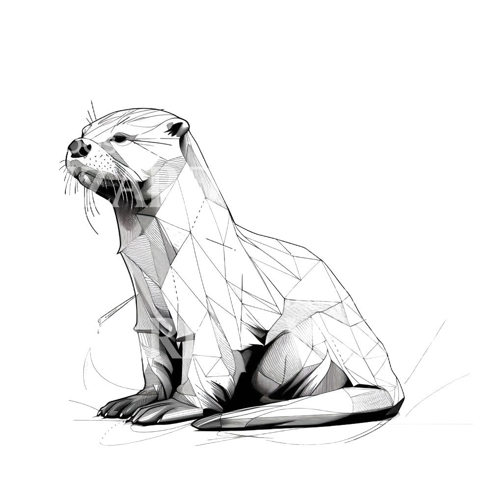 Geometric Cute Otter Tattoo Design