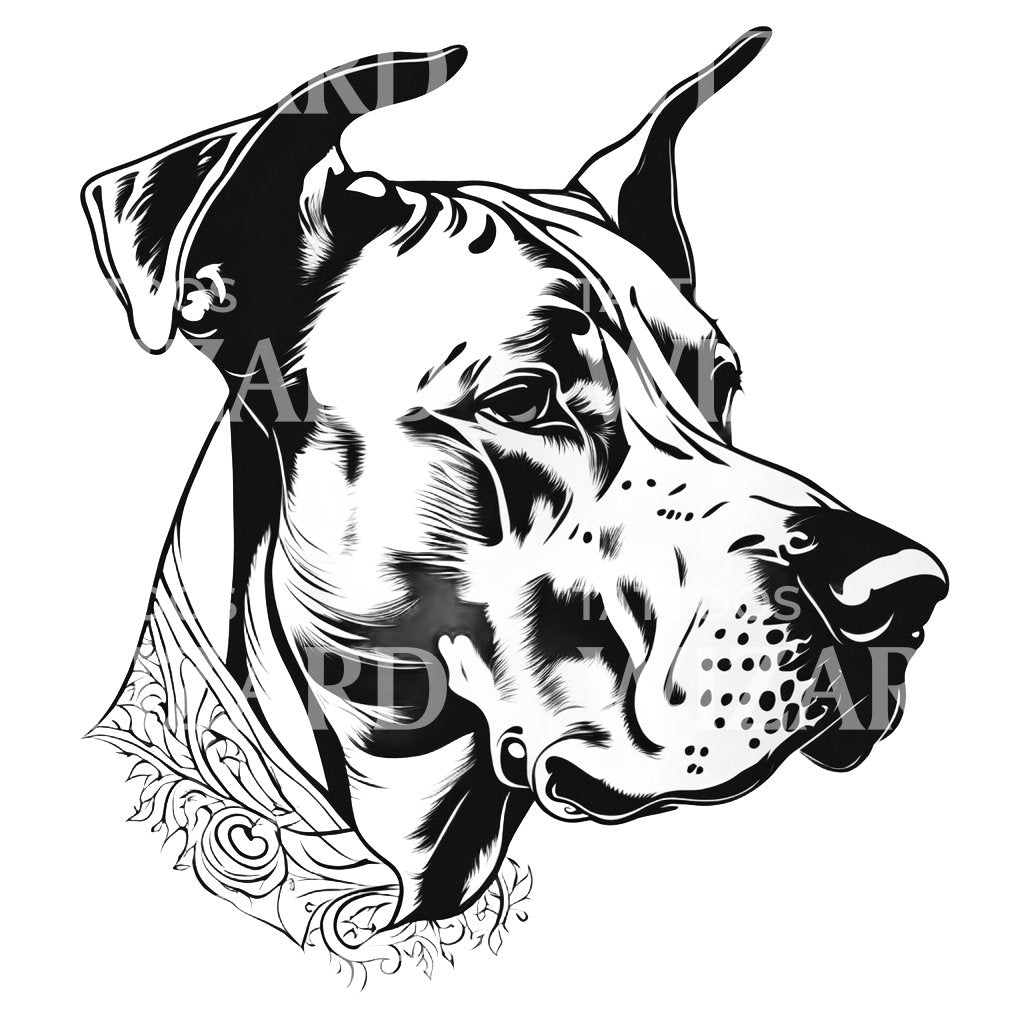 Great Dane Dog Head Tattoo Design