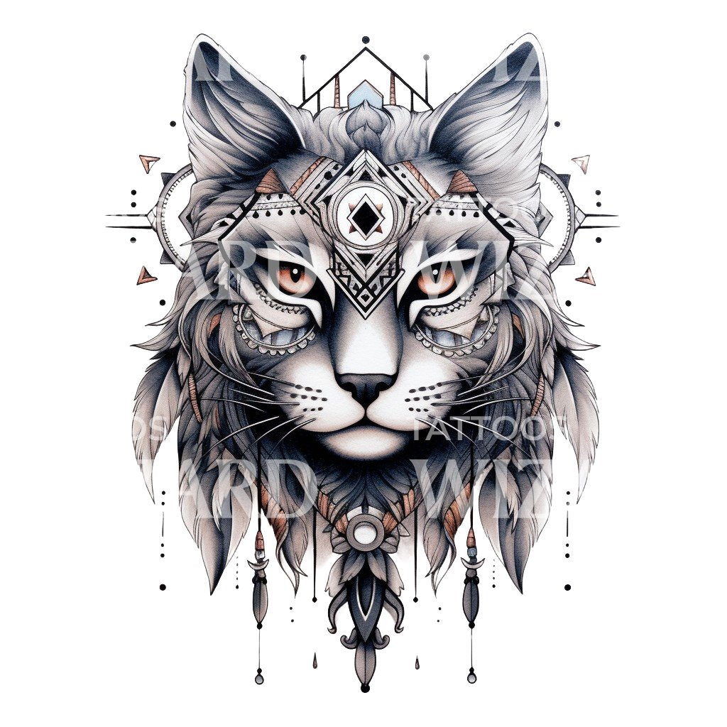 Native Inspired Cat Face Tattoo Design