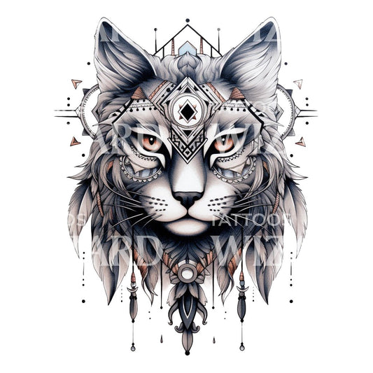 Native Inspired Cat Face Tattoo Design