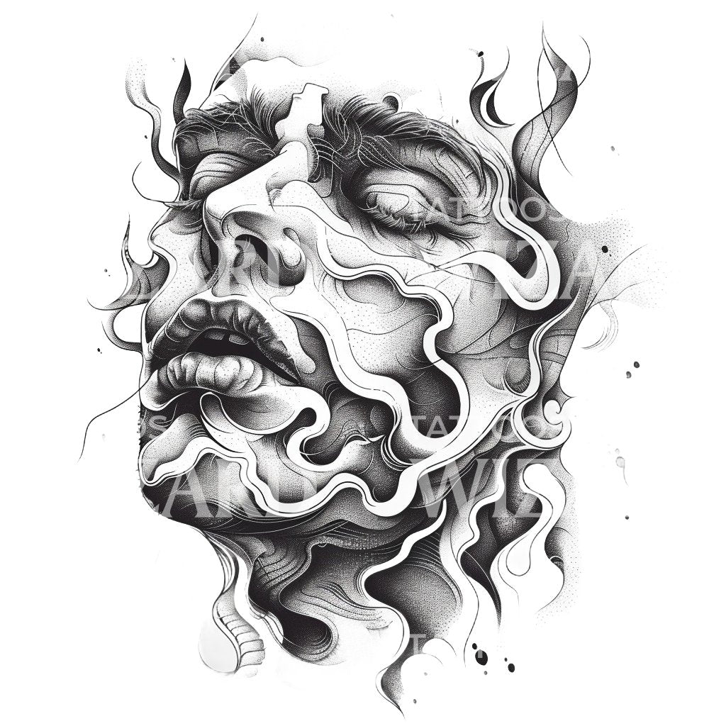 Flowy Artsy Man Portrait Tattoo Design