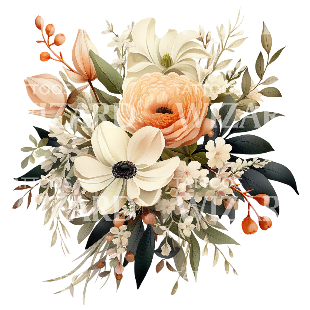 Bridal Fall Bouquet Tattoo Design