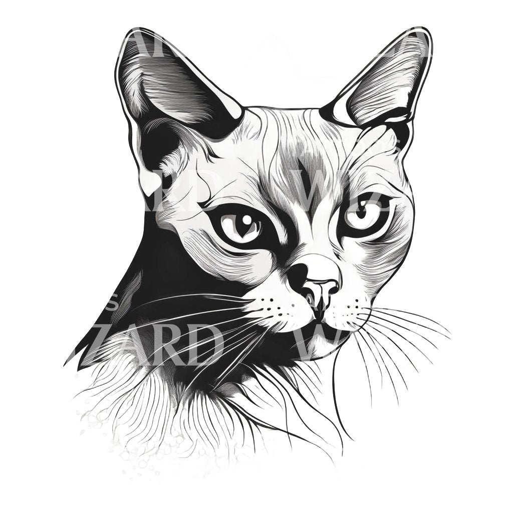 Exotic Shorthair Cat with Floral Patterns Tattoo Design