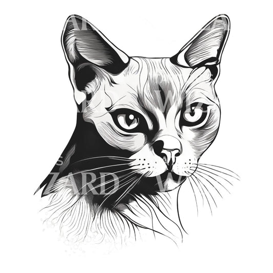 Exotic Shorthair Cat with Floral Patterns Tattoo Design