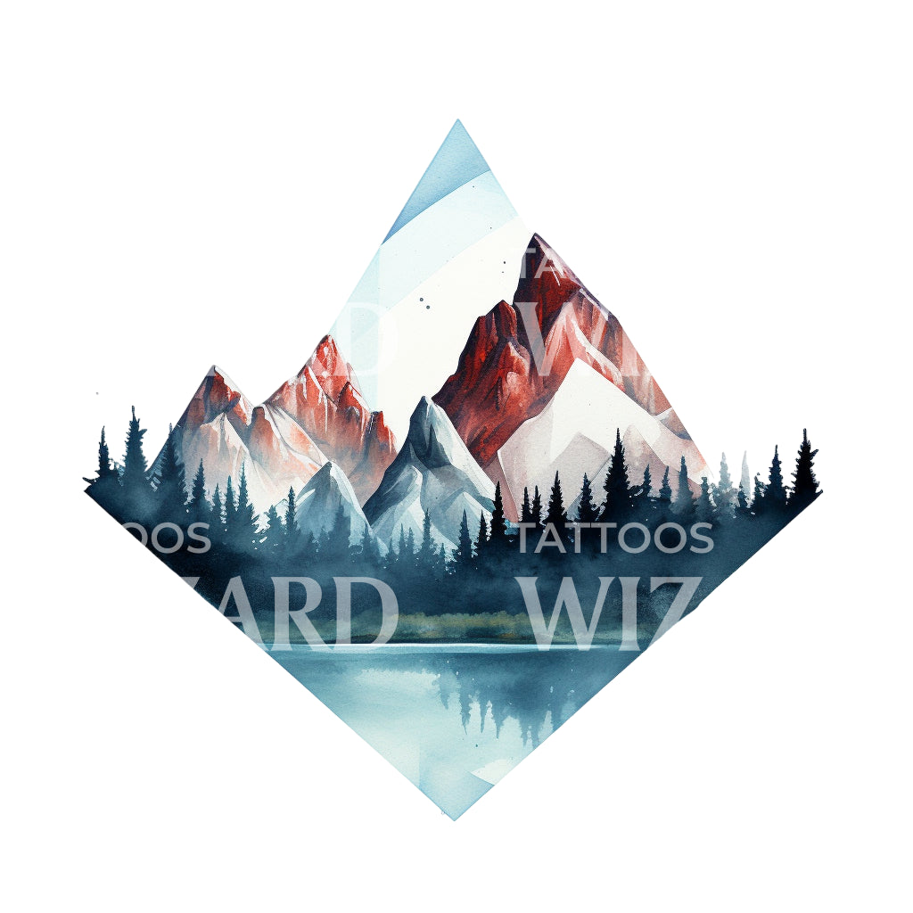 Geometric Mountain Landscape Tattoo Design