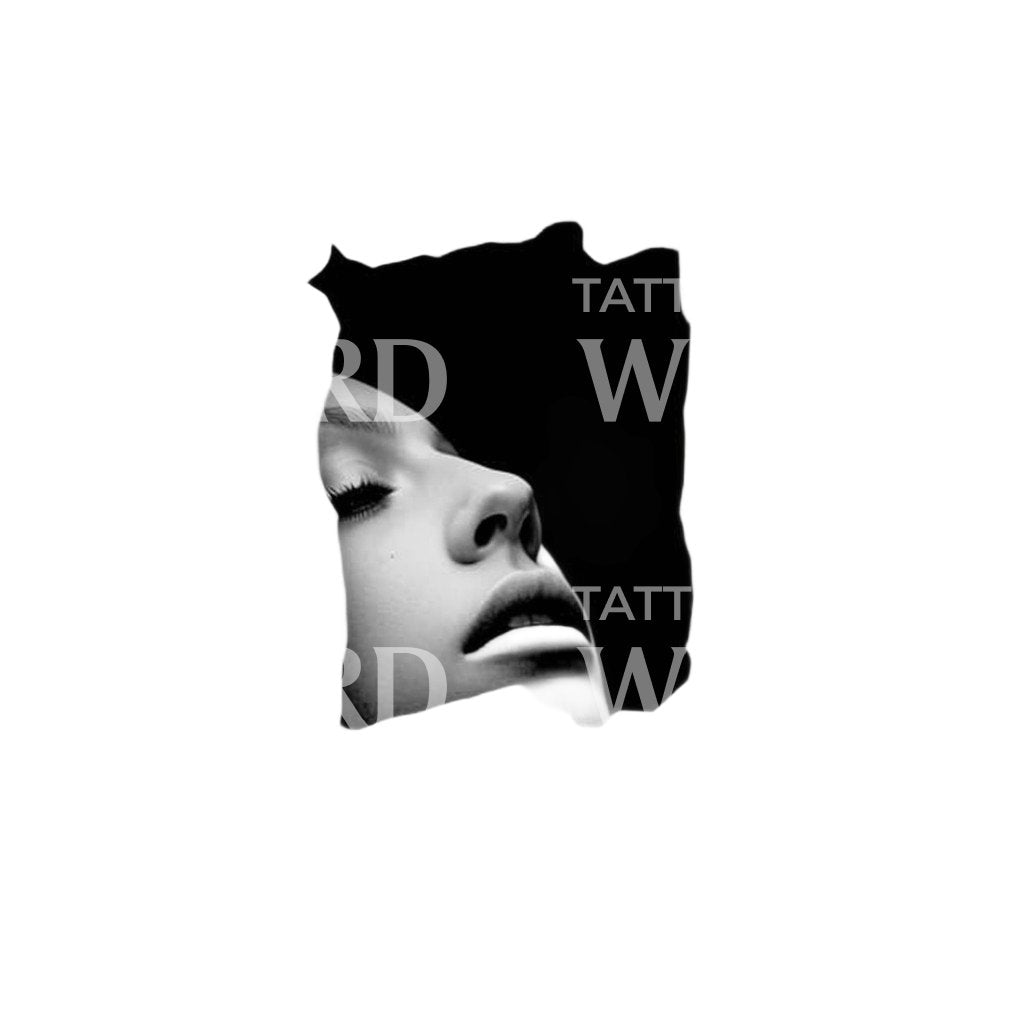 Woman Portrait Bejind Paper Hole Tattoo Design