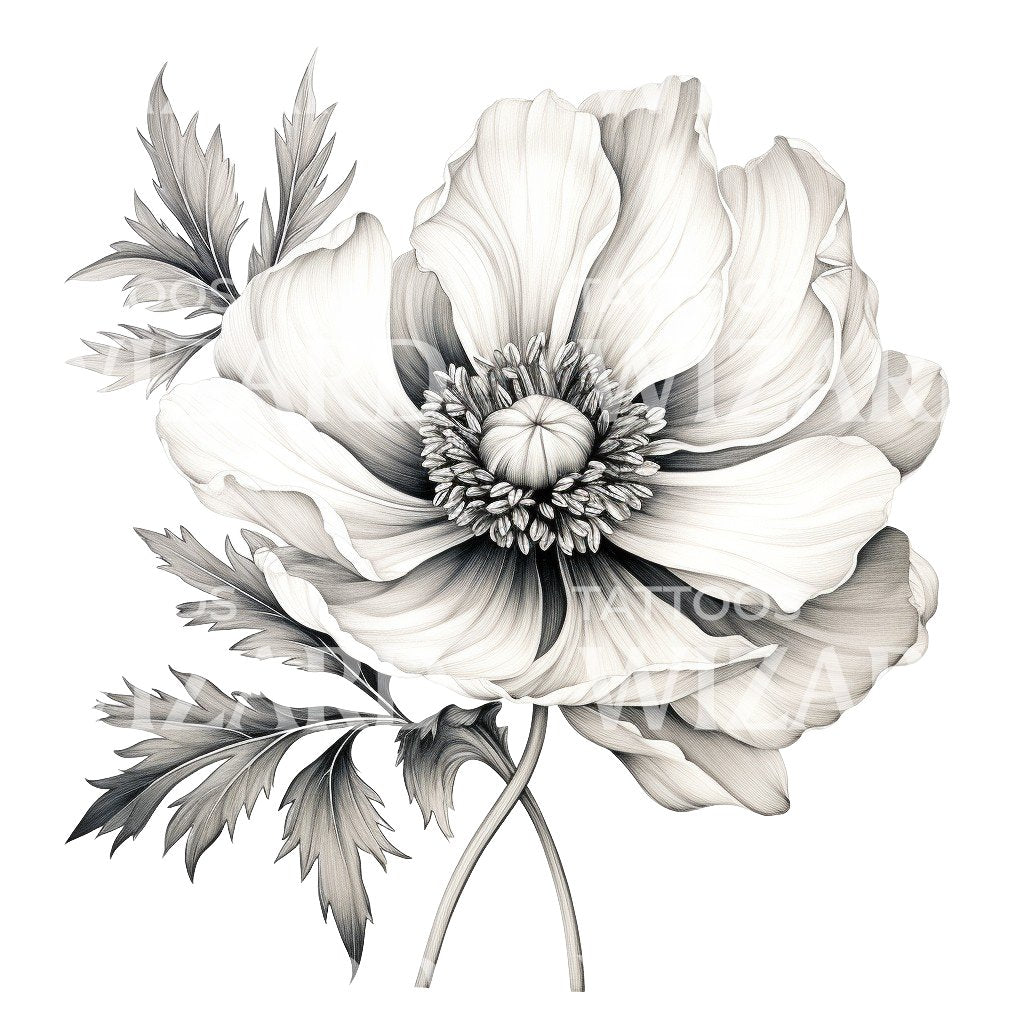 Black and Grey Anemone Tattoo Design