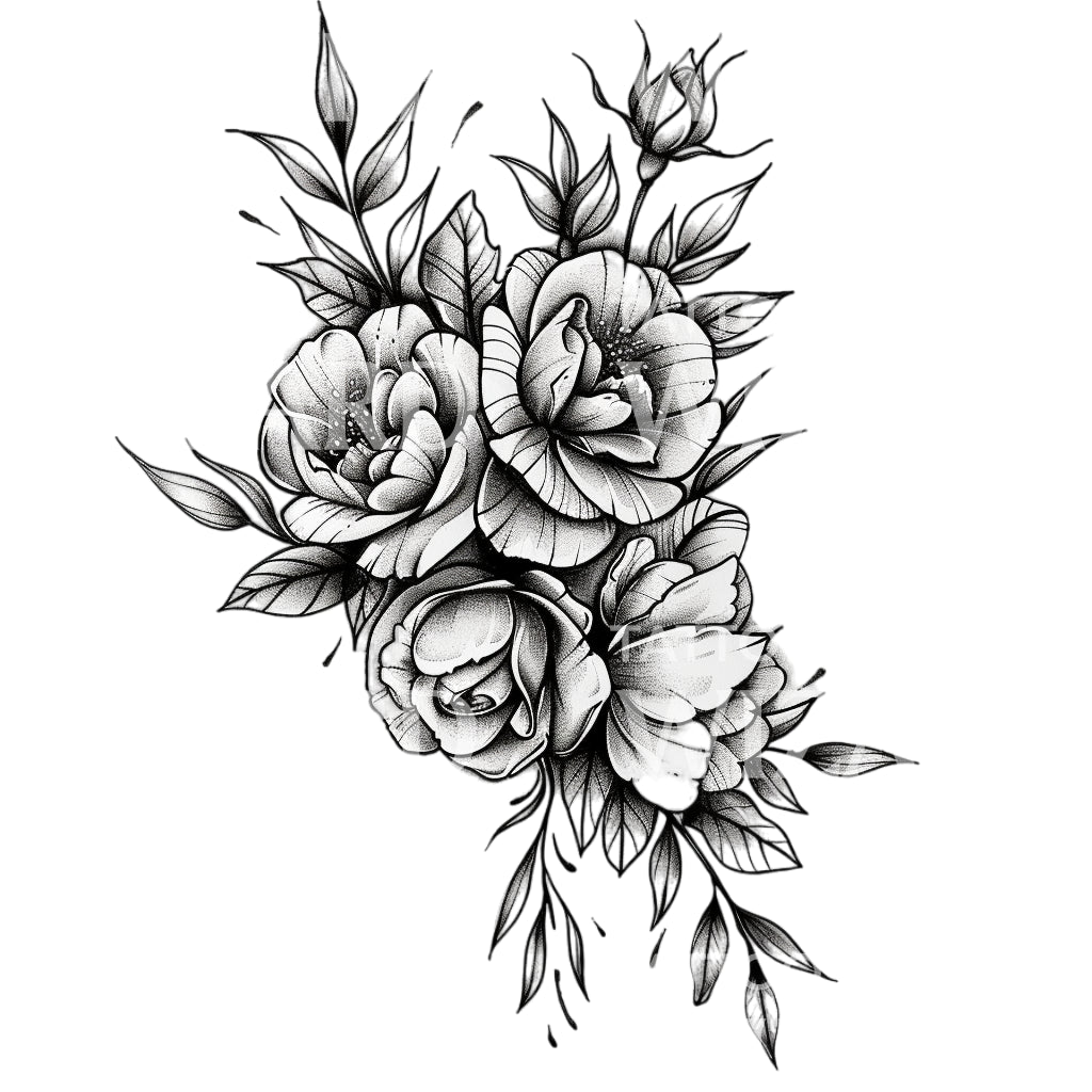 Dotwork Flower Composition Tattoo Design