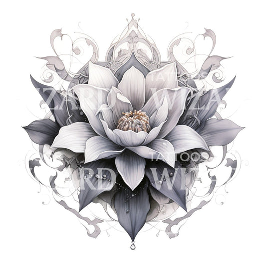 Precious Grey Lotus Flower Tattoo Design