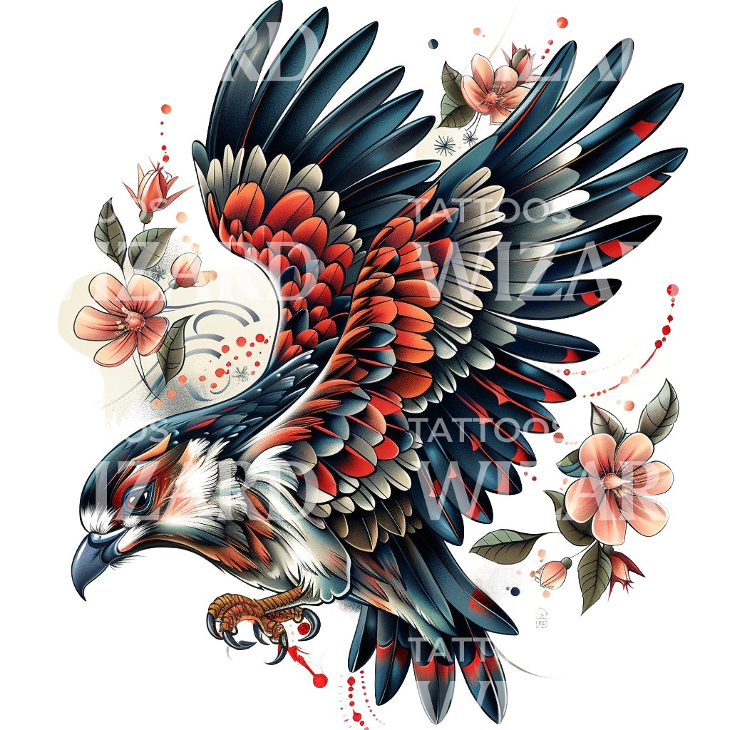 Majestic Flying Falcon Old School Tattoo Design