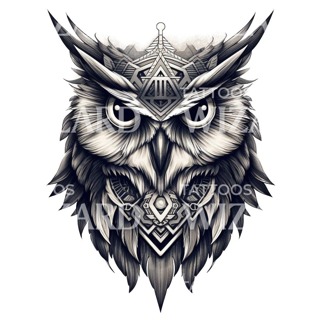 Black and Grey Owl Tattoo Design