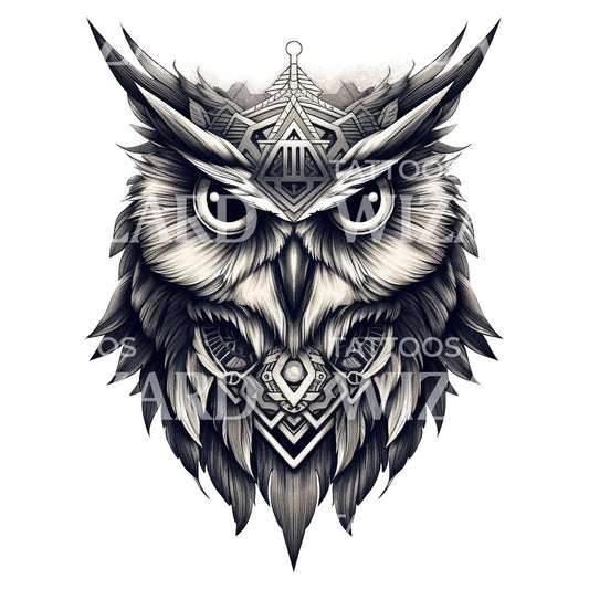 Black and Grey Owl Tattoo Design