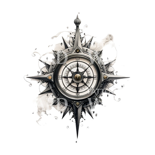 Blackwork Compass Tattoo Design