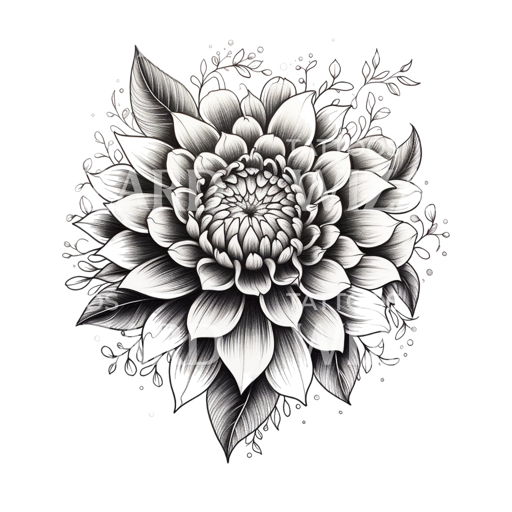 Black and Grey Dahlia Tattoo Design