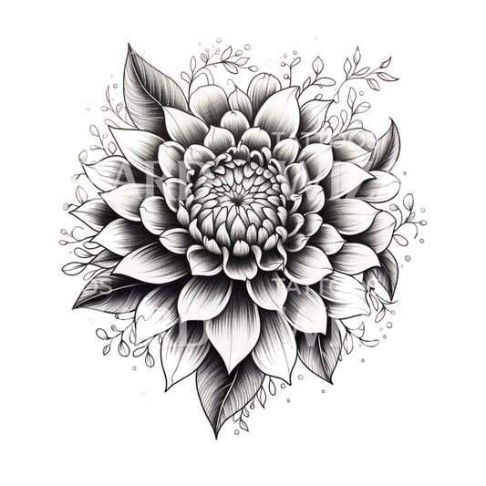 Black and Grey Dahlia Tattoo Design