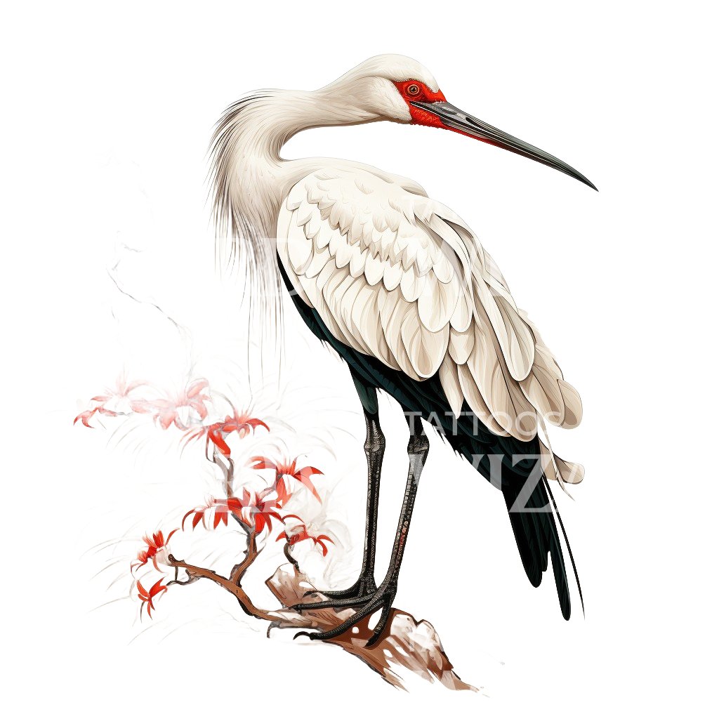 Traditional Japanese Ibis Bird Tattoo Design