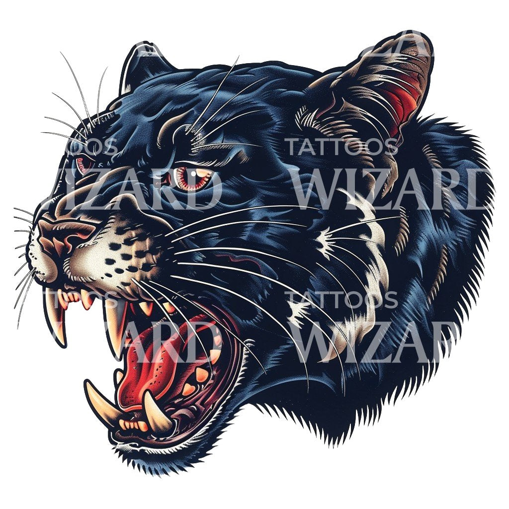 Fierce Old School Black Panther Tattoo Design