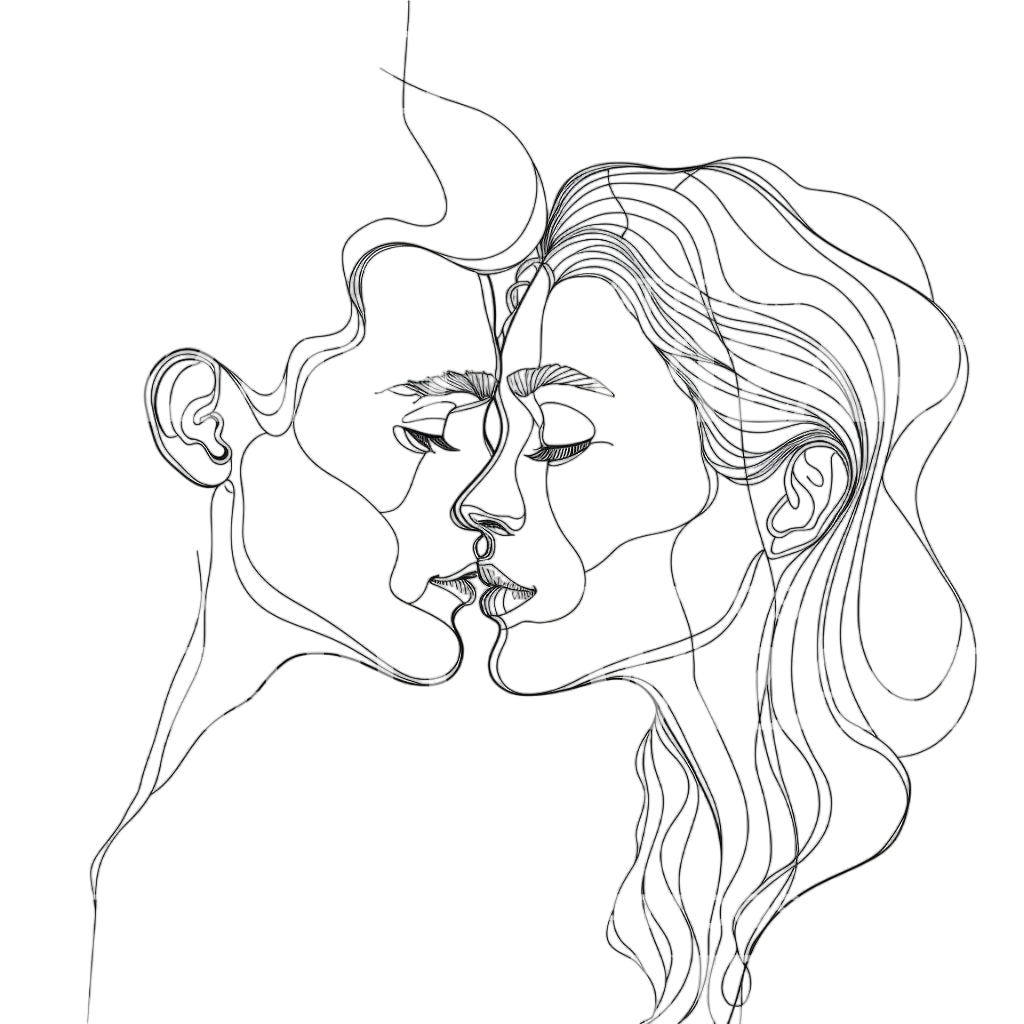 Man and Woman Kiss Minimalist Tattoo Design