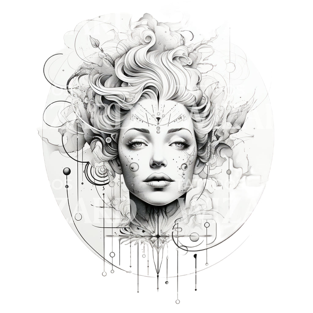 Geometry Goddess Black and Grey Tattoo Design