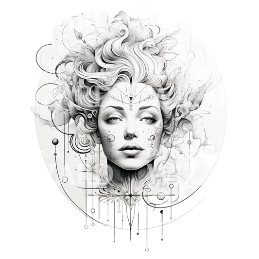 Geometry Goddess Black and Grey Tattoo Design