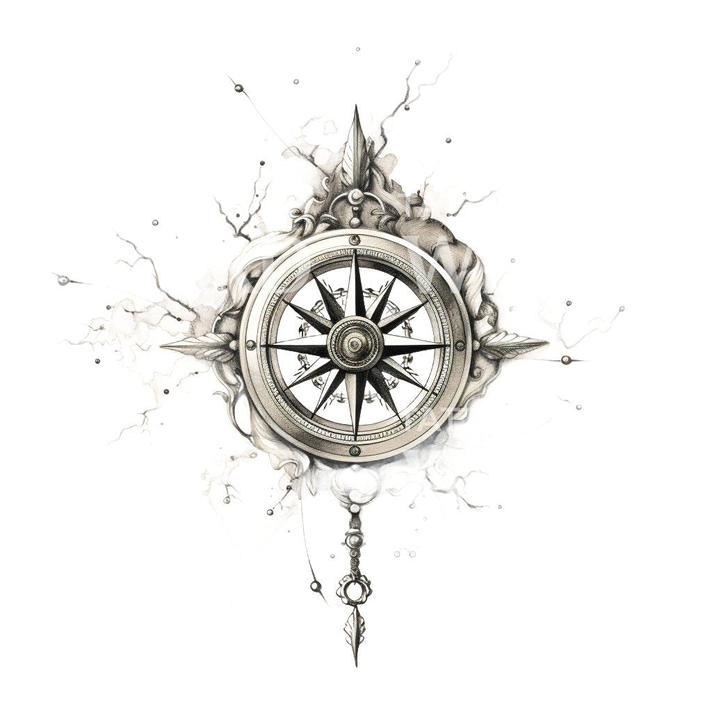 Crumbling Compass Tattoo Design