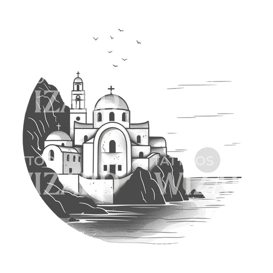 Minimalist View of Santorini Tattoo Design