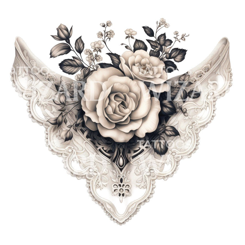 French Lace Lingerie with Roses Tattoo Design
