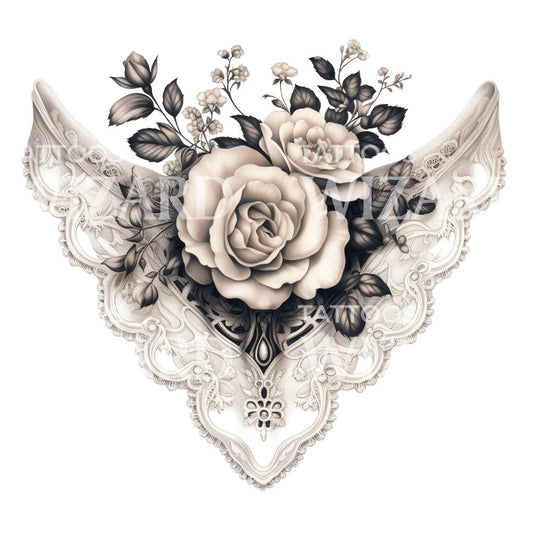 French Lace Lingerie with Roses Tattoo Design