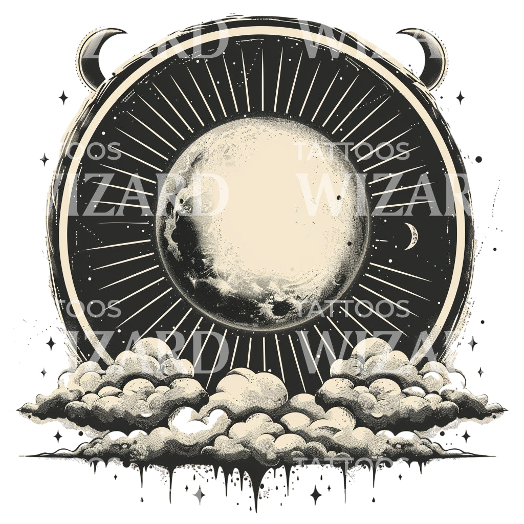 Medieval Engraving of a Solar Eclipse Tattoo Design