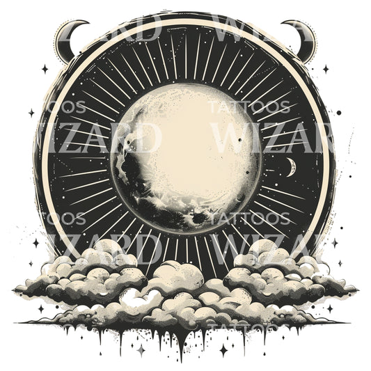 Medieval Engraving of a Solar Eclipse Tattoo Design