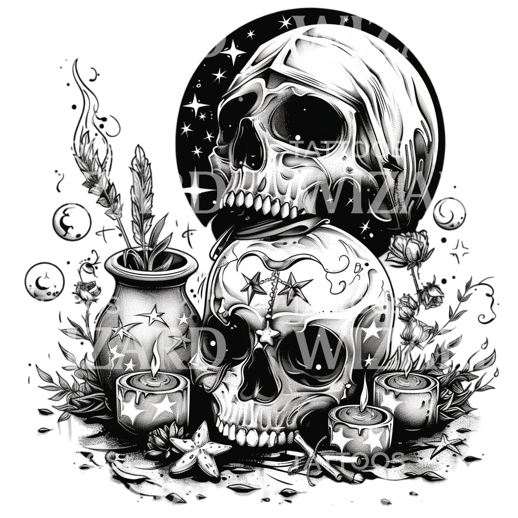 Old Magic Two Skull Tattoo Design