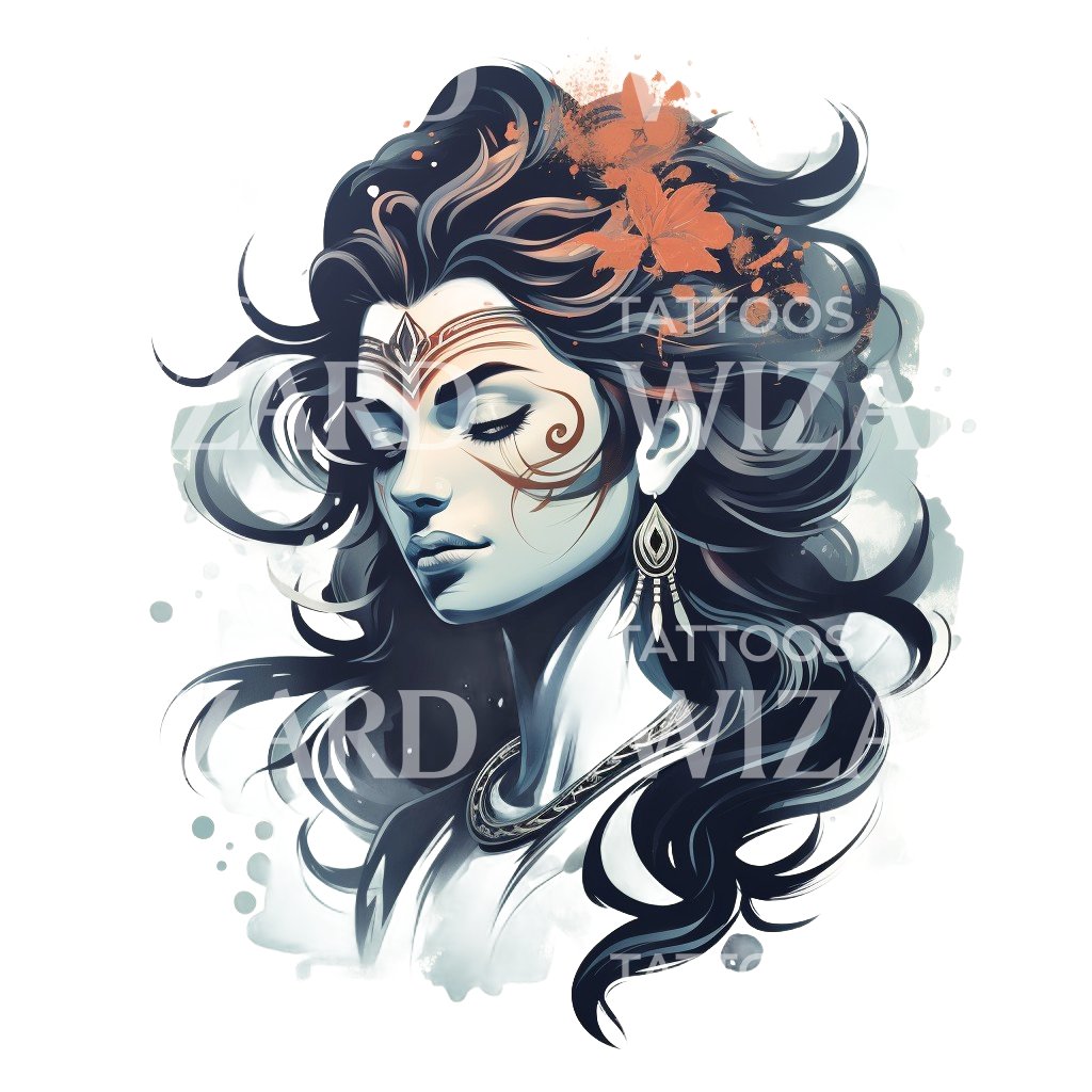Woman Portrait Native American Inspired Tattoo Design