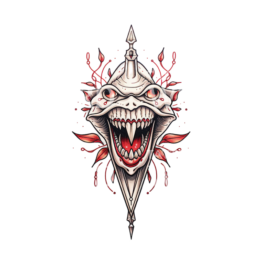 Old School Monster Dagger Shaped Tattoo Design