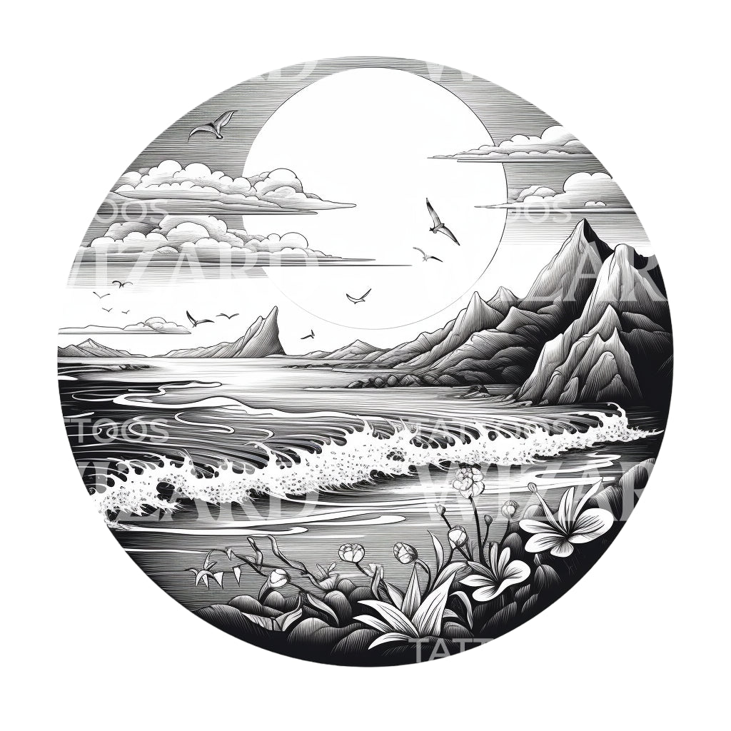 Beach Landscape Black and Grey Design