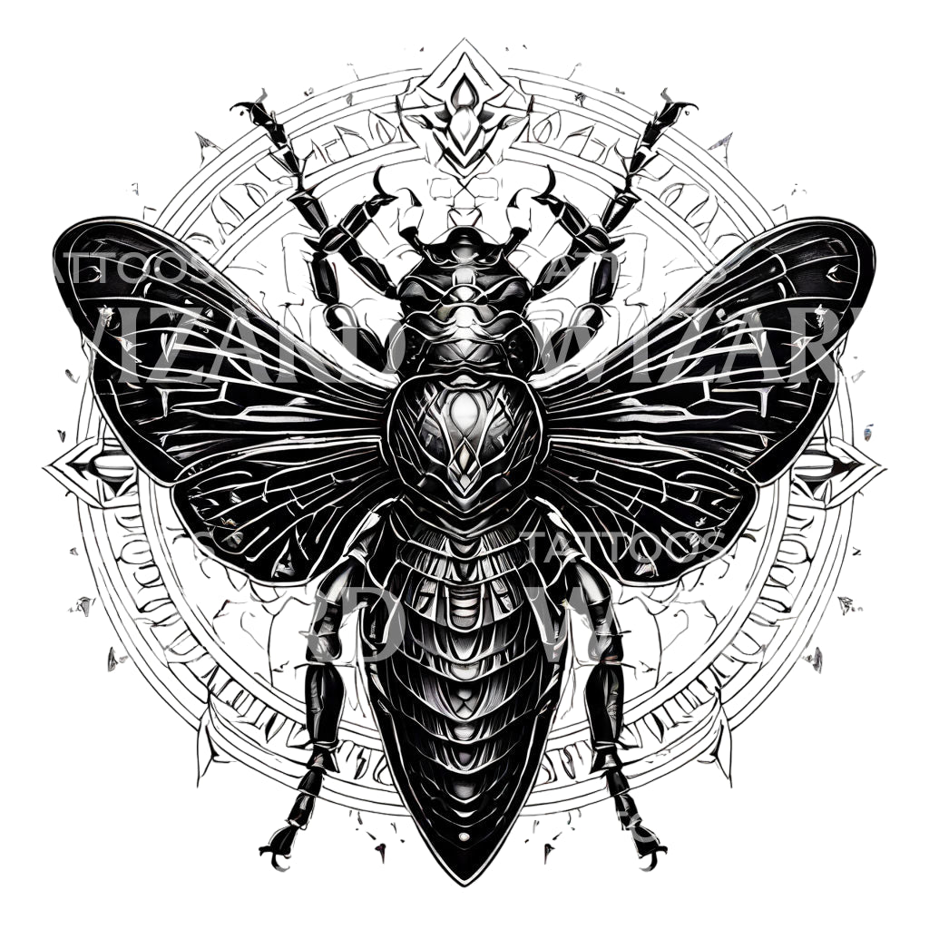 Blackwork Egyptian Scarab Beetle Tattoo Design