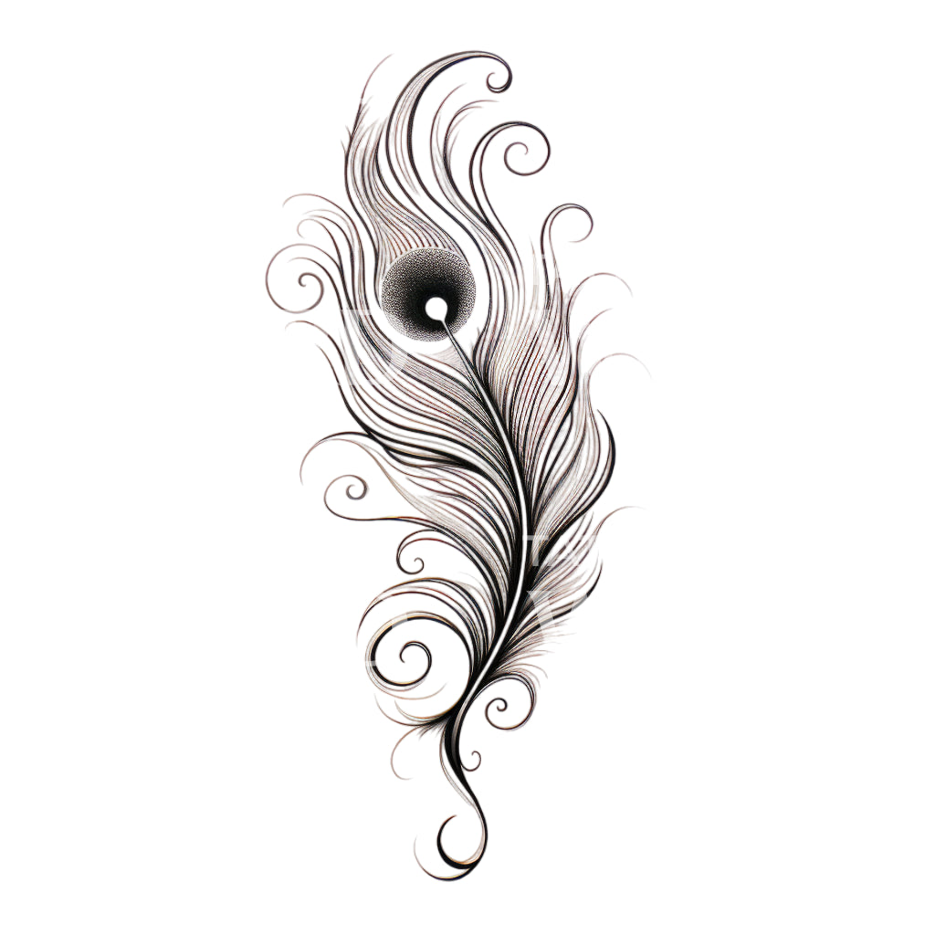 Peacock Feather Black and Grey Tattoo