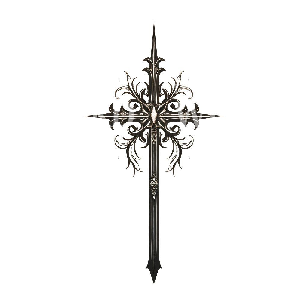 Cross Sword Fantasy Tattoo Design