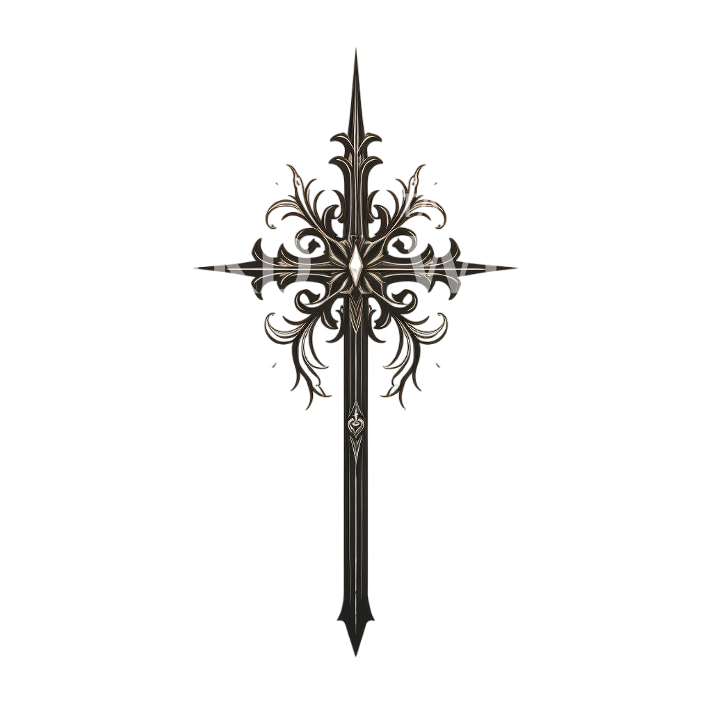 Cross Sword Fantasy Tattoo Design – Tattoos Wizard Designs