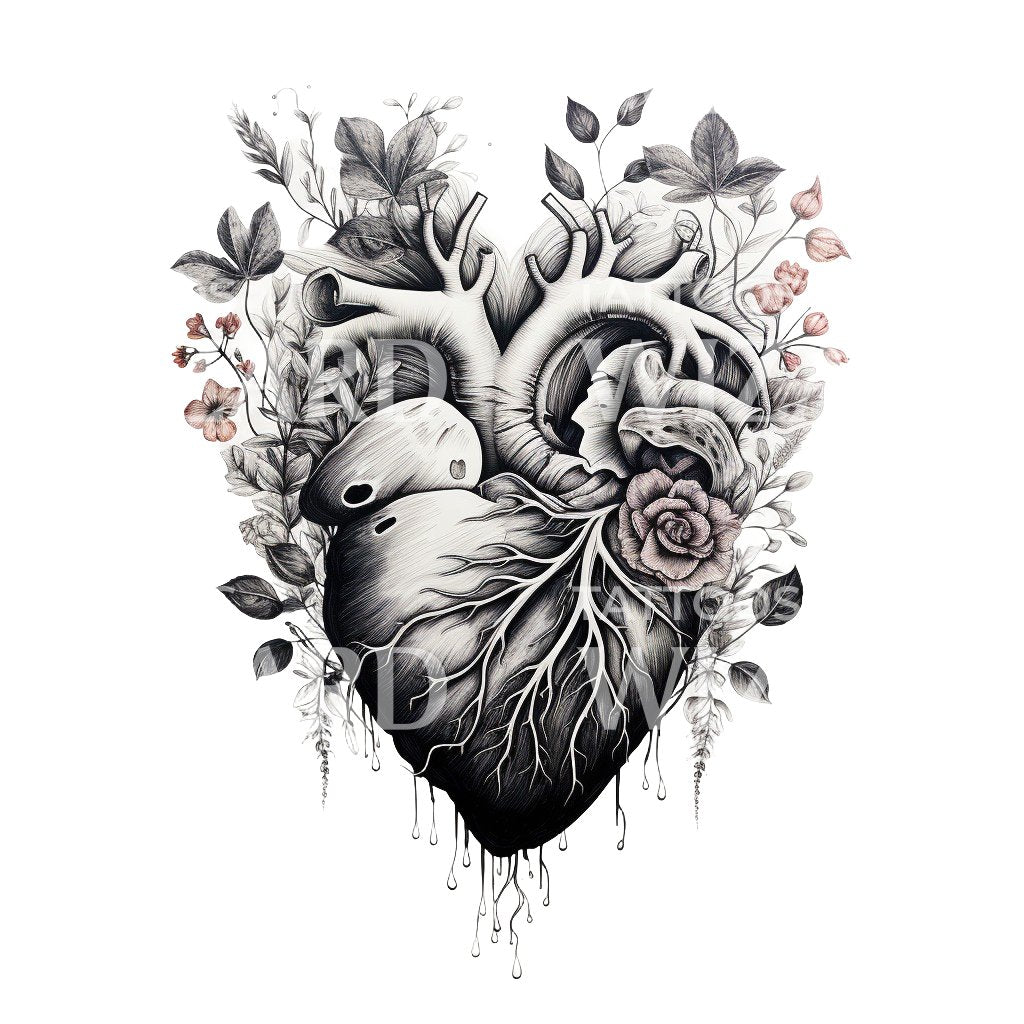 Anatomical Heart Black&Grey Tattoo Design