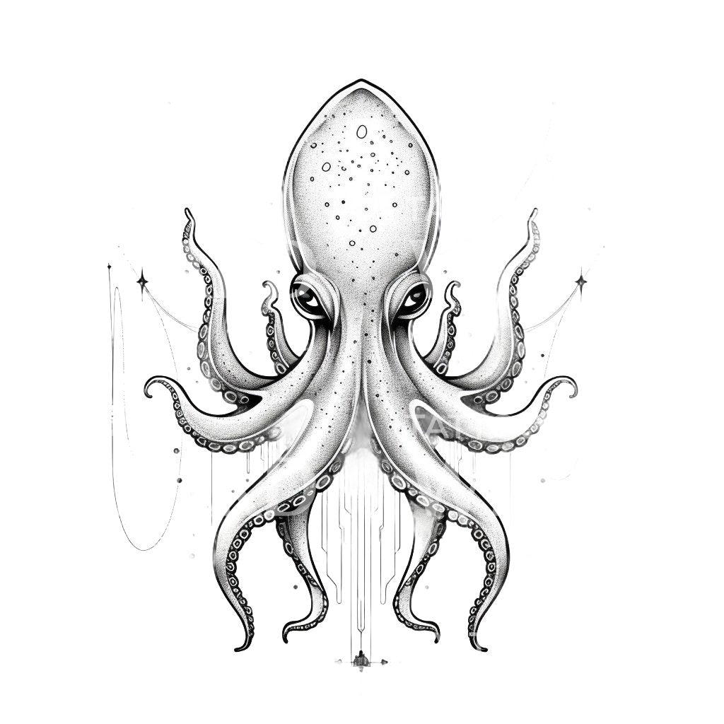 Cosmic Squid Black and Grey Tattoo Design