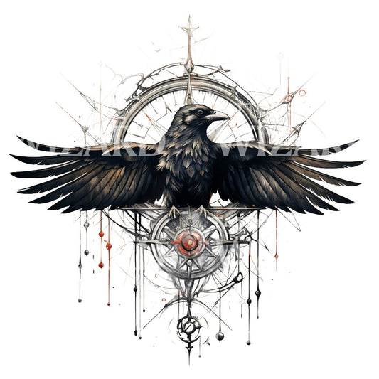 Raven Open Wings Tattoo Design