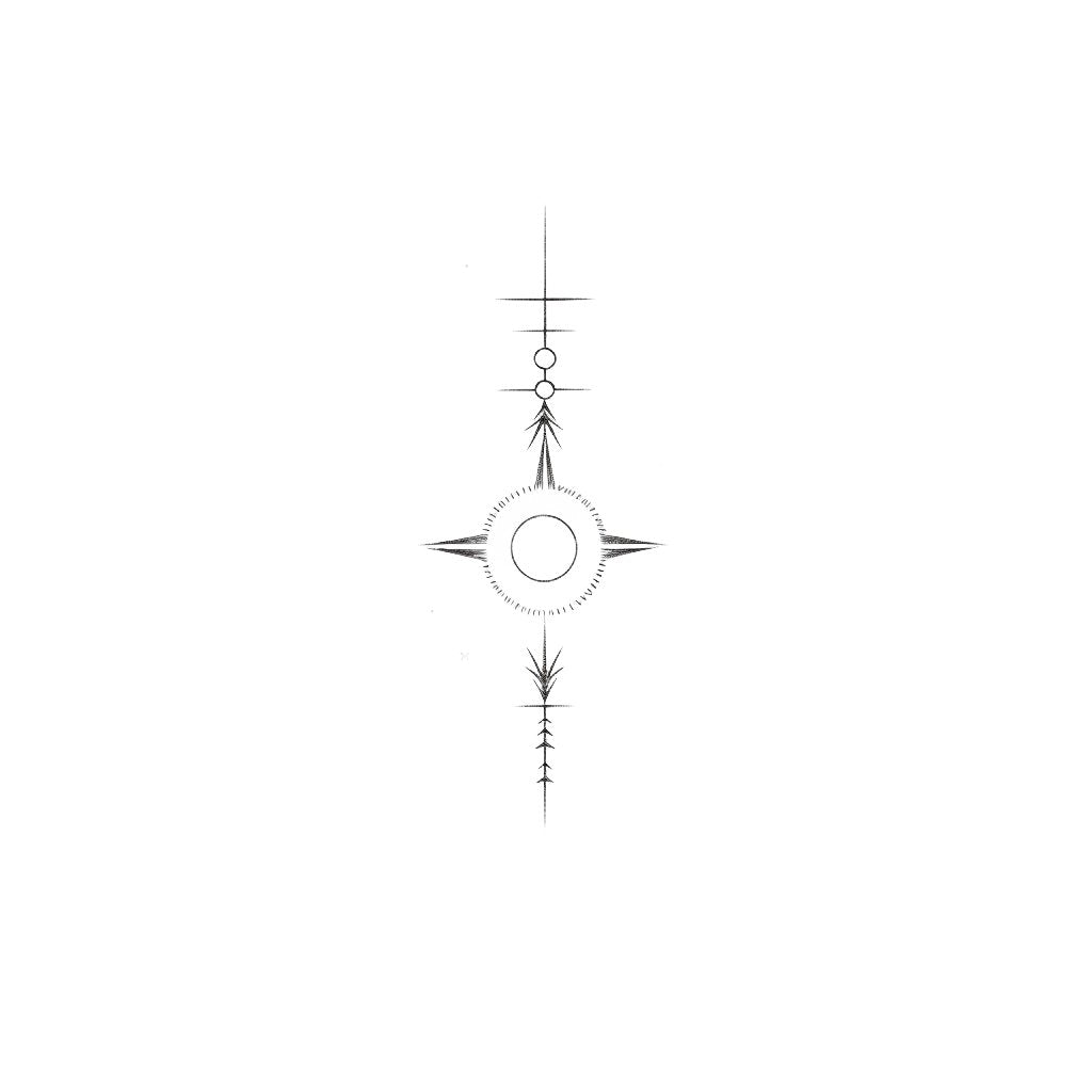 Fineline Abstract Sun and Compass Tattoo Design