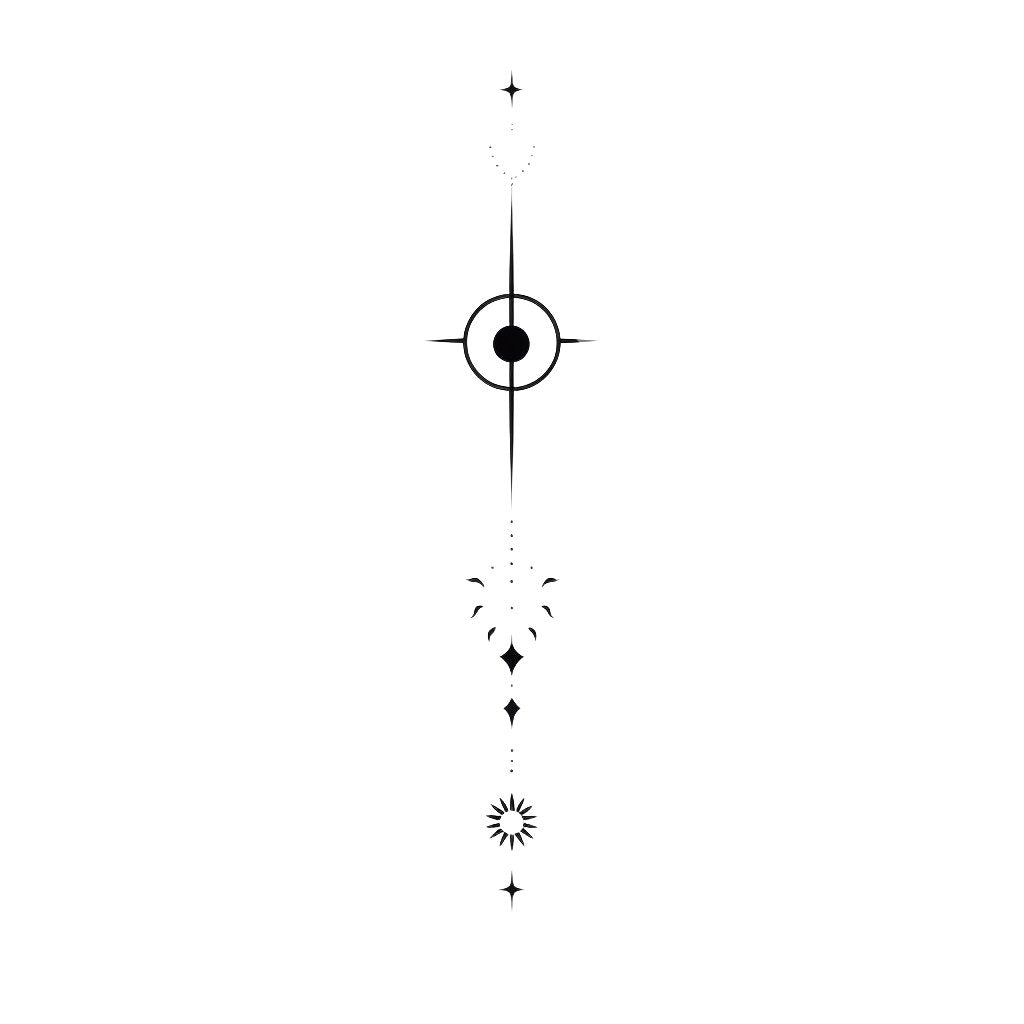 Cosmic Sun Abstract Fineline Tattoo Design