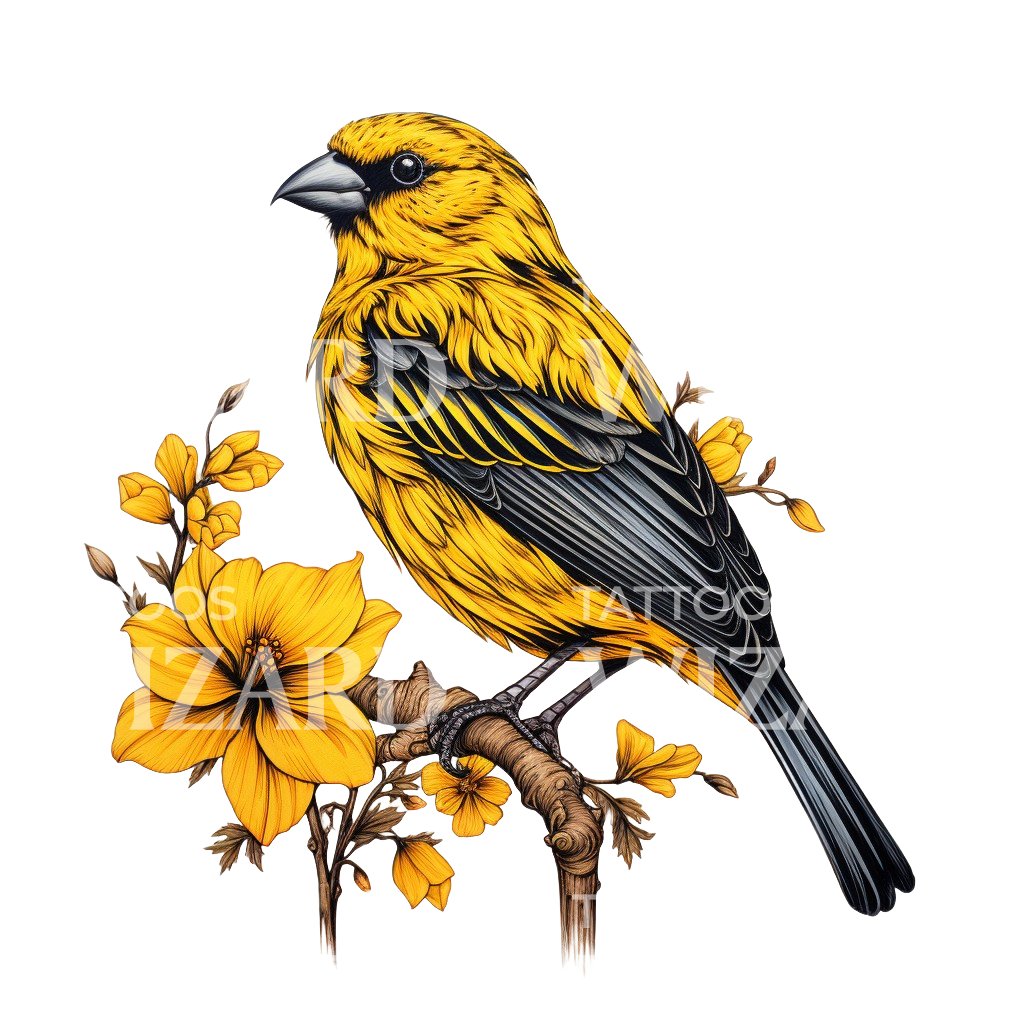 Yellow Canary Bird Tattoo Design
