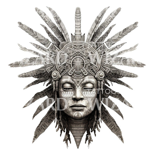 Ritualistic Inca Shaman Woman Mask Tattoo Design