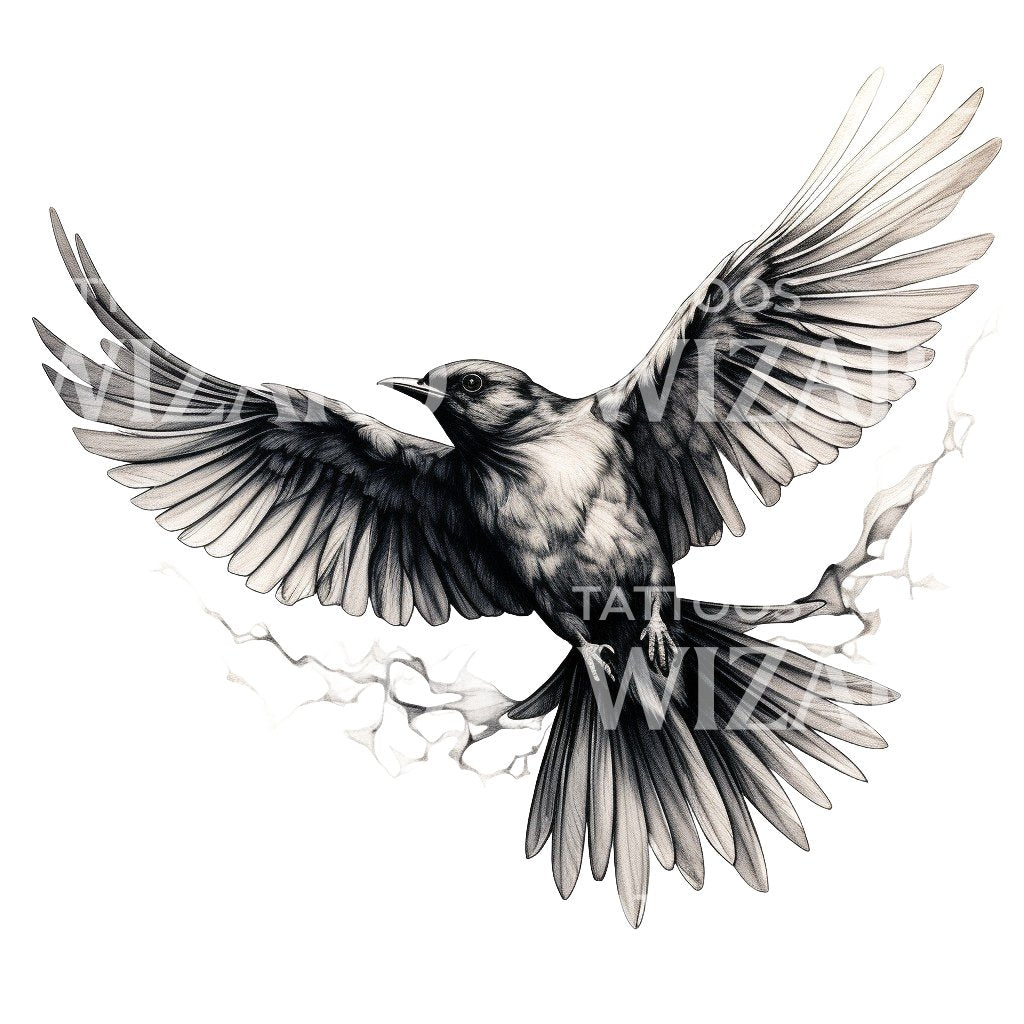 Blackwork Flying Bird Tattoo Design
