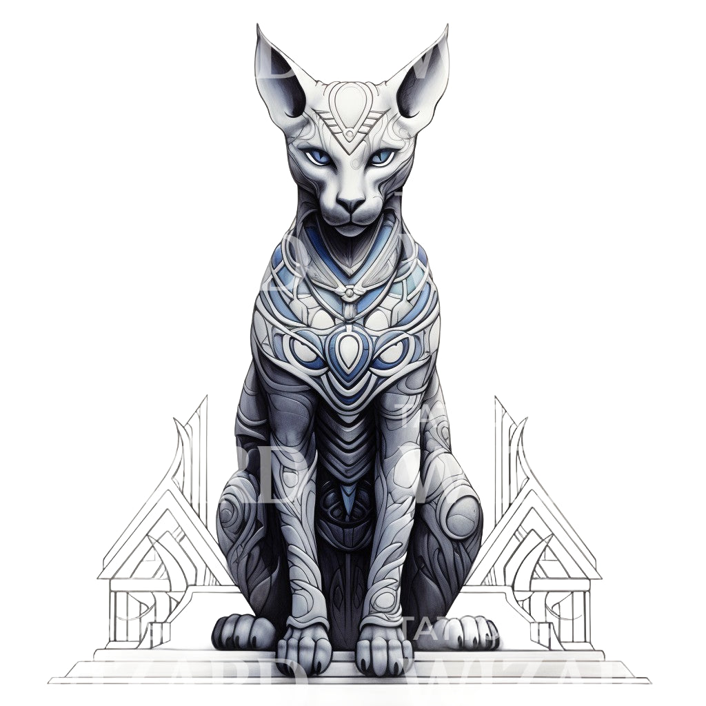 Egyptian Cat Statue Tattoo Design