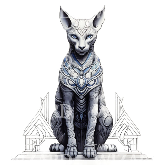 Egyptian Cat Statue Tattoo Design