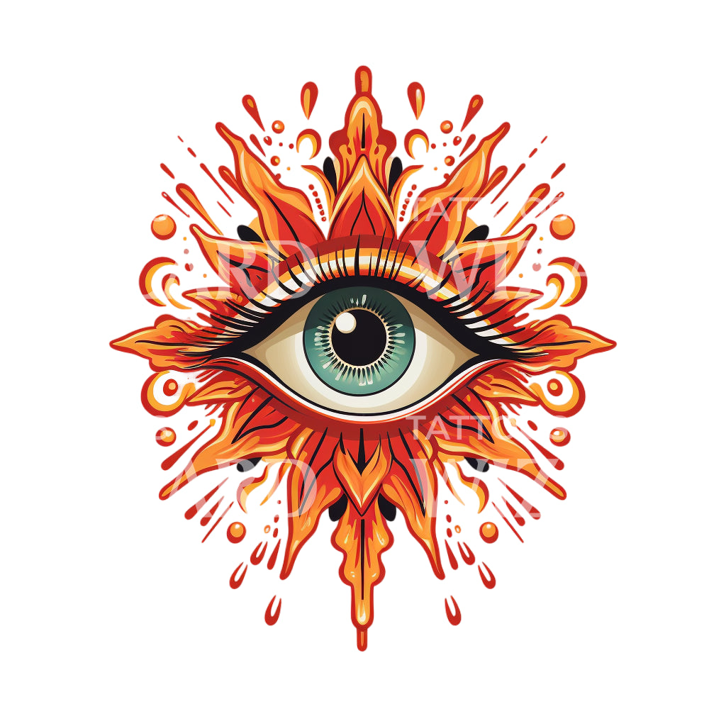 Old School Eye and Flames Tattoo Design